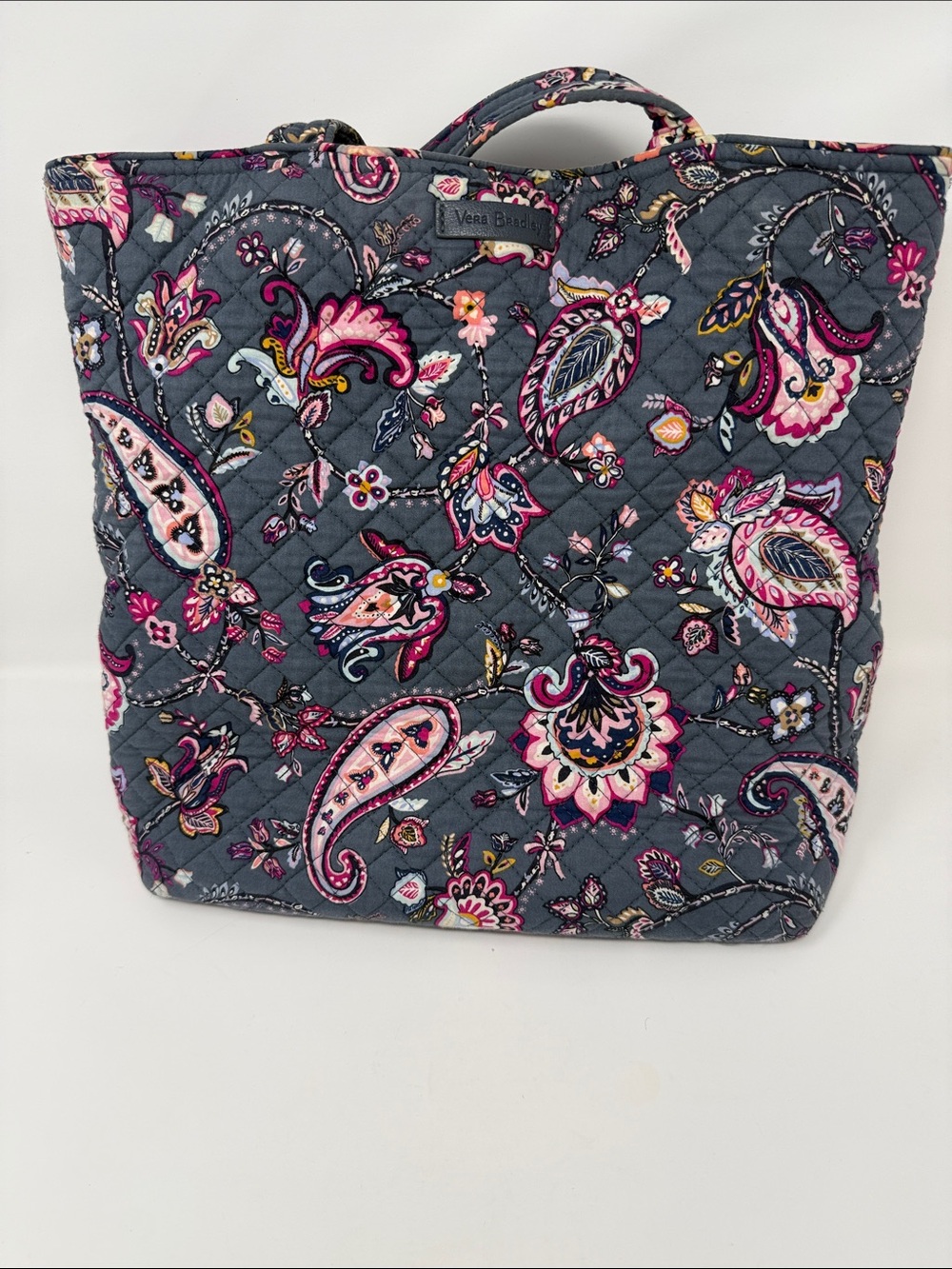Vera Bradley Quilted Paisley Tote in Charcoal with Pink Accents